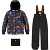 Dino Print 2-Piece Snowsuit, Black & Multicolors - Snowsuits - 1 - thumbnail