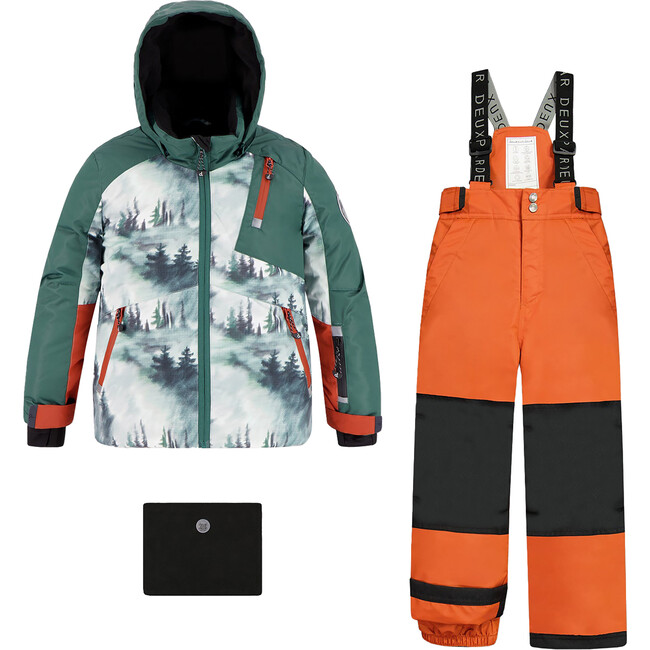 Deep Forest Print 2-Piece Snowsuit, Orange