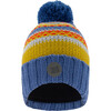 Acrylic Striped Knit Pom Pom Hat, Yellow & Blue - Hats - 1 - thumbnail