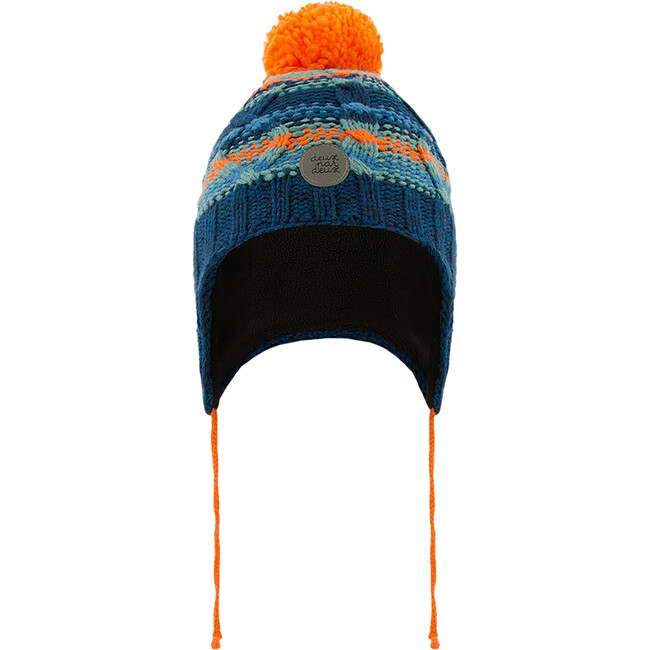 Acrylic Peruvian Knit Hat, Navy & Orange