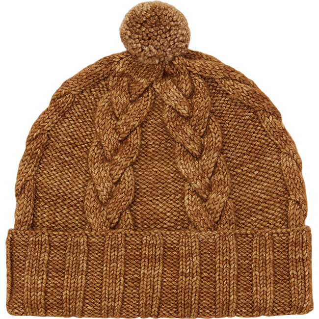 Braided Knit Pop Pom Beanie Hat, Acorn
