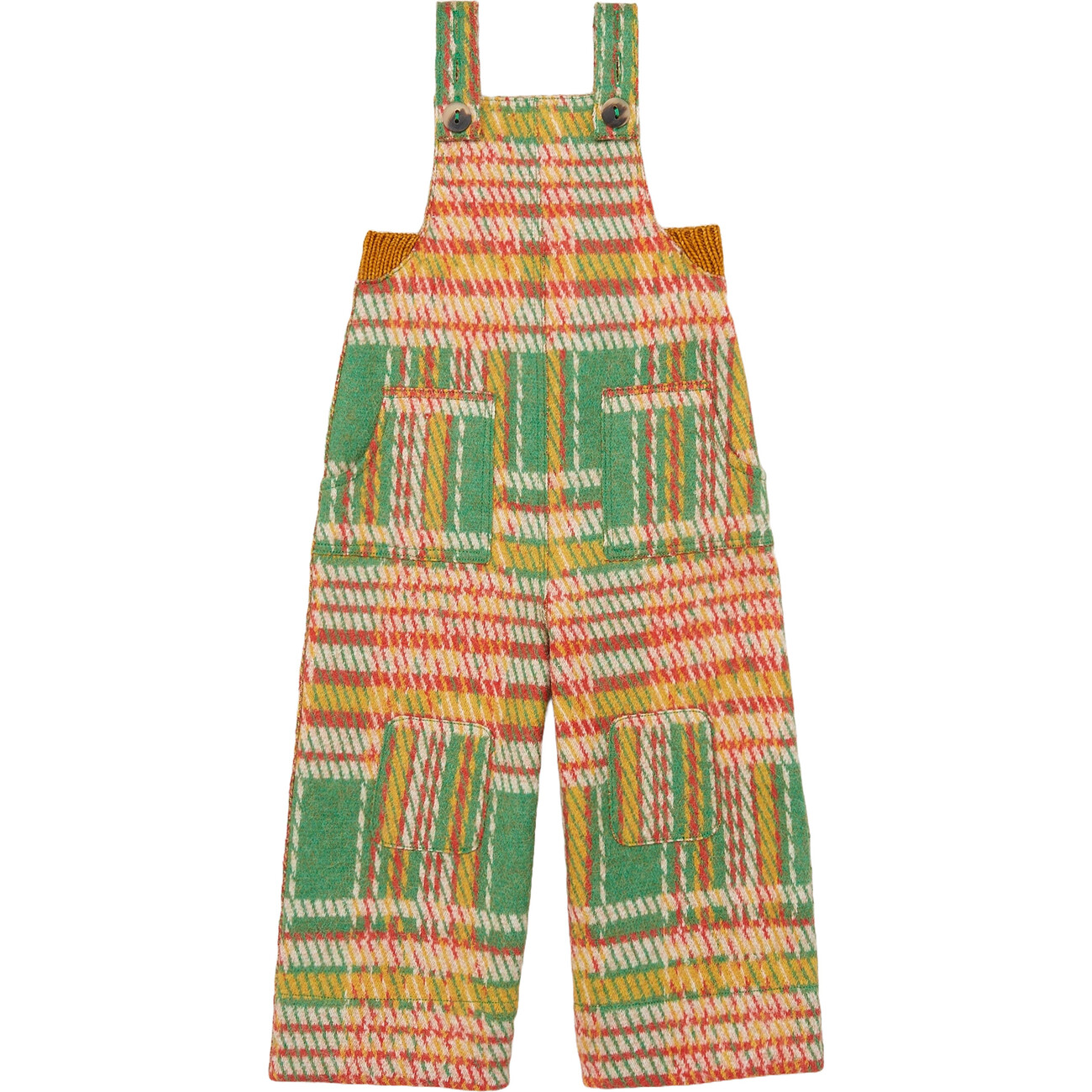 Boiled Wool Knit Kitchen Plaid Overall, Bottle Green