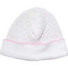 Basket Weave Baby Hat, White & Pink Picot Trim - Hats - 1 - thumbnail