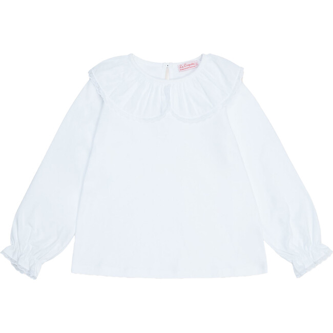 Ravena Long Sleeve Girl Top, White - Blouses - 1