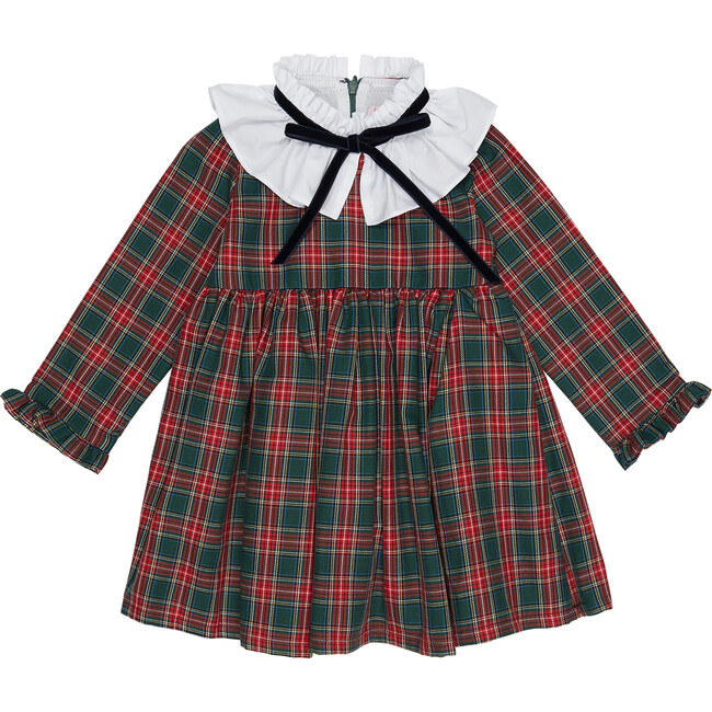 Flora Girl Empire Dress, Green Tartan - Dresses - 1