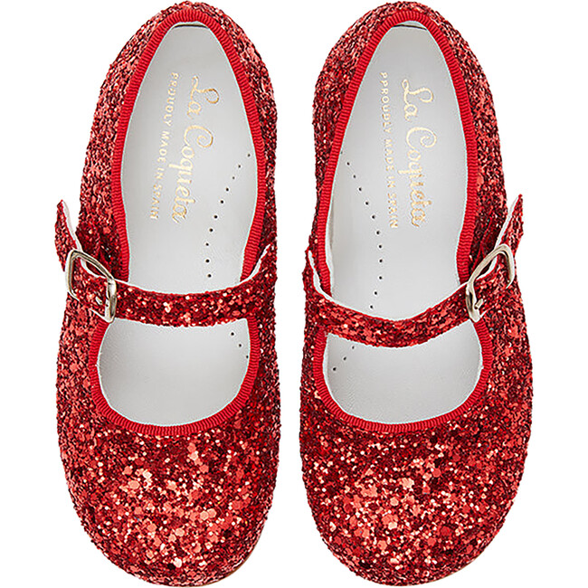 Girl Mary Jane Shoes, Red Glitter