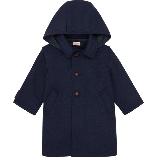 Loden Kids Wool Coat, Navy - Coats - 1