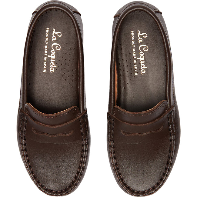 Leather Boy Loafer Shoes, Chocolate Brown