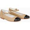 Leather Girl Contrast Ballerina Shoes, Sand - Mary Janes - 3