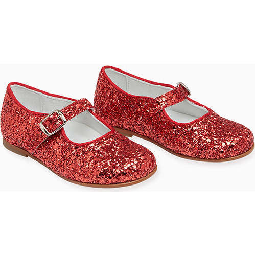 Girl Mary Jane Shoes Red Glitter La Coqueta Shoes Maisonette