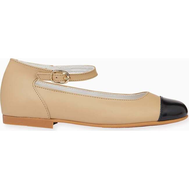 Leather Girl Contrast Ballerina Shoes, Sand - Mary Janes - 4