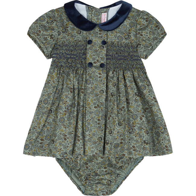 Arcadia Baby Girl Smock Set, Green Floral - Mixed Apparel Set - 1