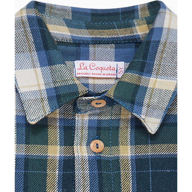 Nico Long Sleeve Boy Shirt, Blue Check - Shirts - 3