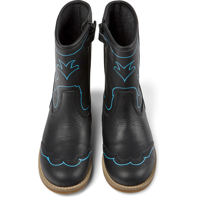Savina Twins Print Leather Boots, Black And Blue