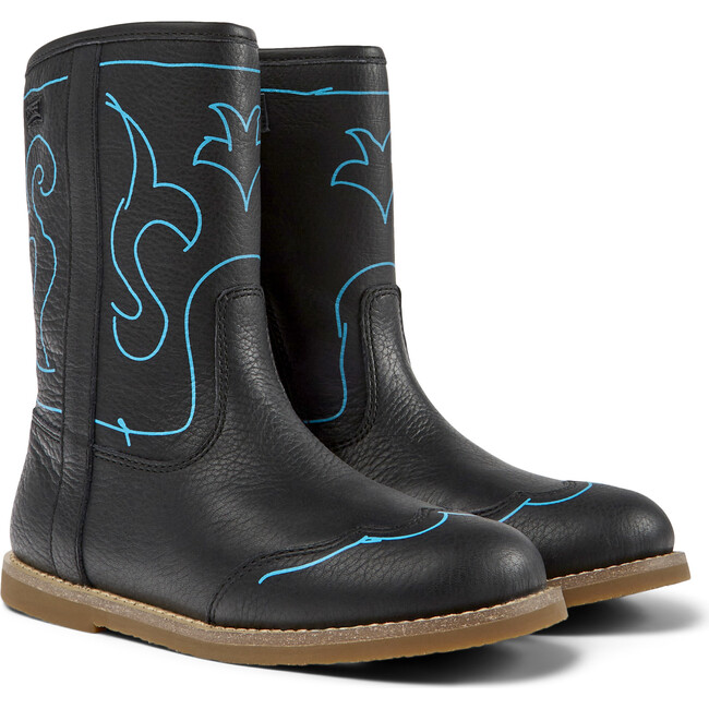 Savina Twins Print Leather Boots, Black And Blue - Boots - 2