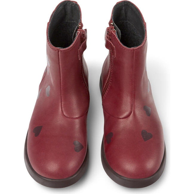 Duet Twins Heart Print Zipped Ankle Boots, Burgundy