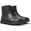 Duet Twins Heart Print Leather Ankle Boots, Black - Booties - 2