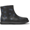 Duet Twins Heart Print Leather Ankle Boots, Black - Booties - 3