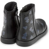 Duet Twins Heart Print Leather Ankle Boots, Black - Booties - 5