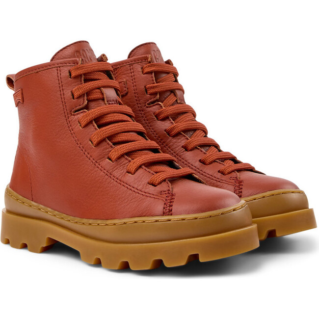 Brutus Lace Leather Ankle Boots, Medium Red - Booties - 2