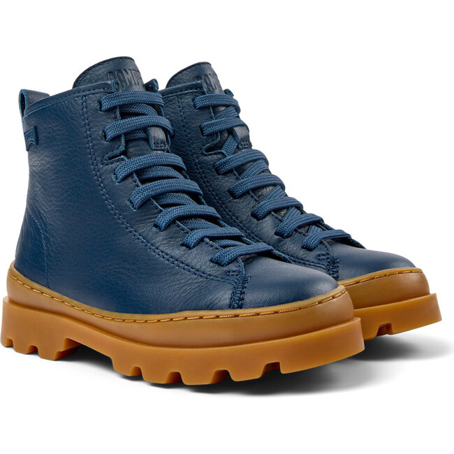 Brutus Lace Leather Ankle Boots, Dark Blue - Booties - 2