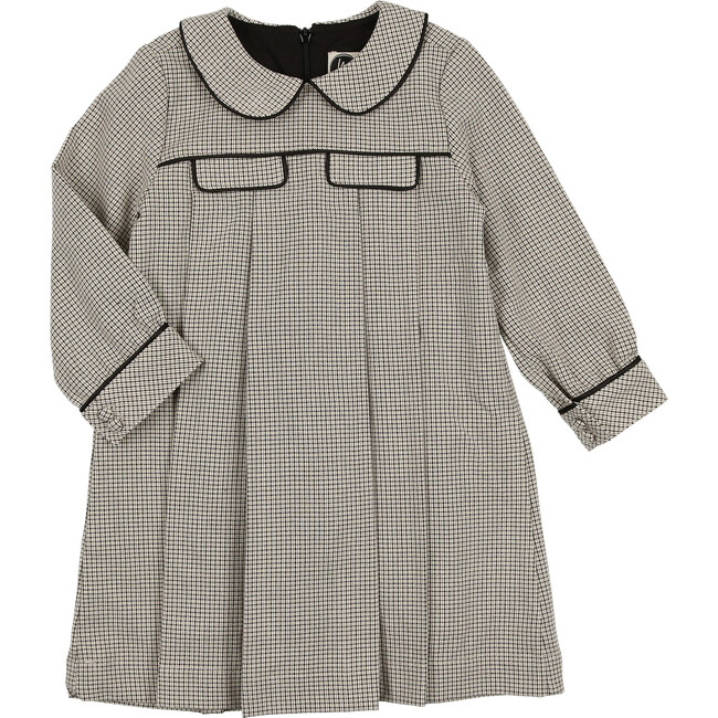 Lurex Check Peter Pan Collar Dress, Black & White - Dresses - 1