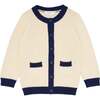 Knit Cardigan, Cream With Navy Trim - Cardigans - 1 - thumbnail