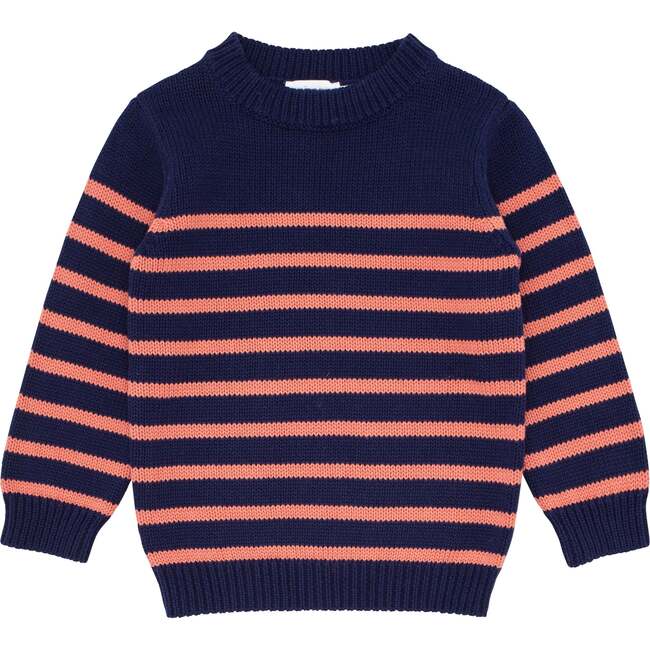 Knit Sweater, Navy And Dusty Red Stripe