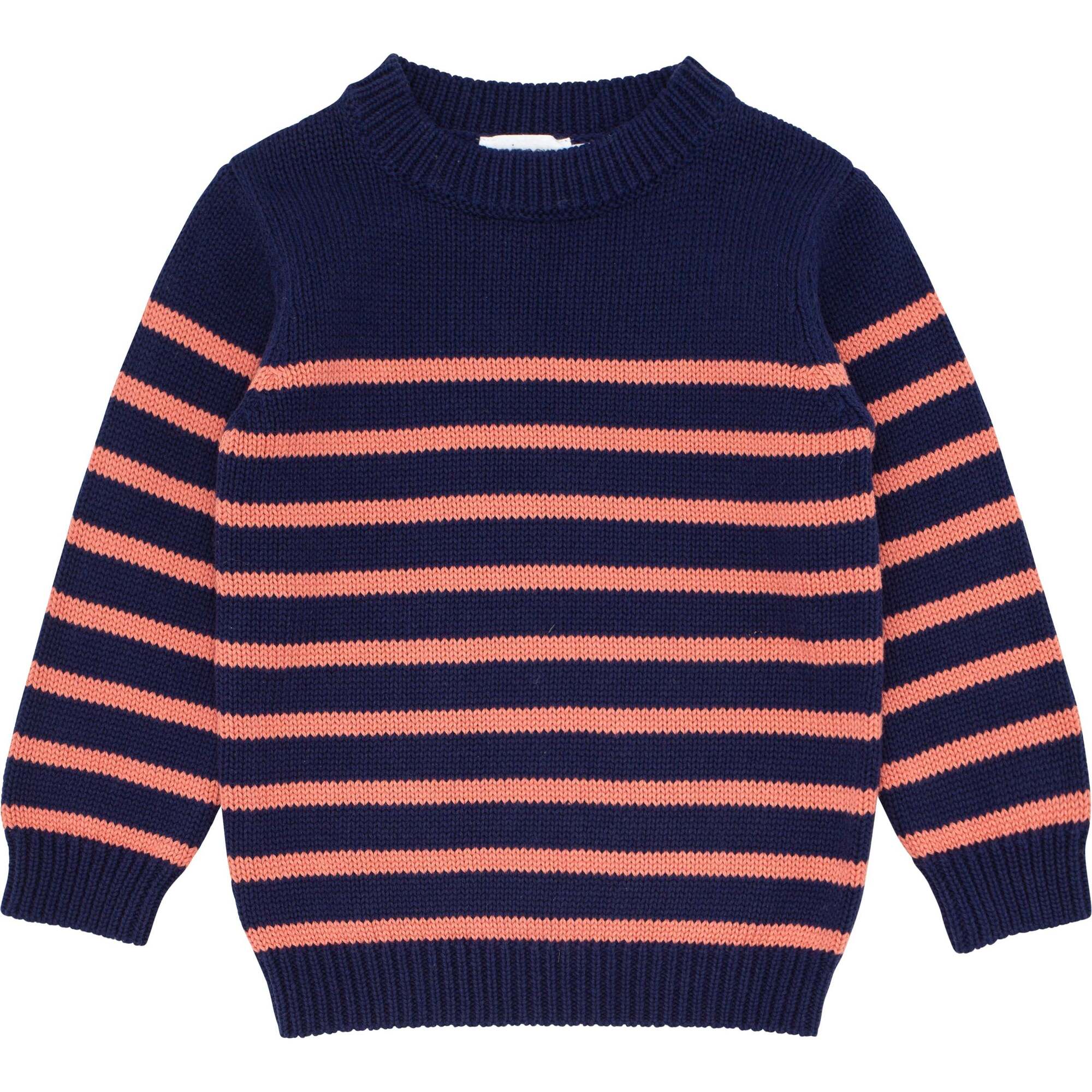 Knit Sweater, Navy And Dusty Red Stripe - Sweaters - 1