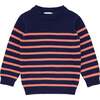 Knit Sweater, Navy And Dusty Red Stripe - Sweaters - 1 - thumbnail