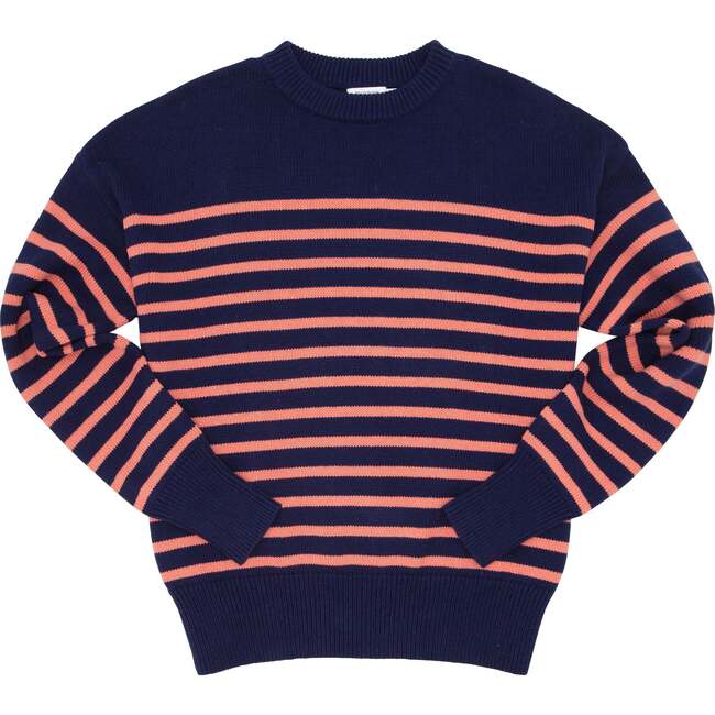 Women's Knit Sweater, Navy And Dusty Red Stripe