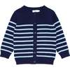 Knit Cardigan, Navy With Peri Stripe - Cardigans - 1 - thumbnail