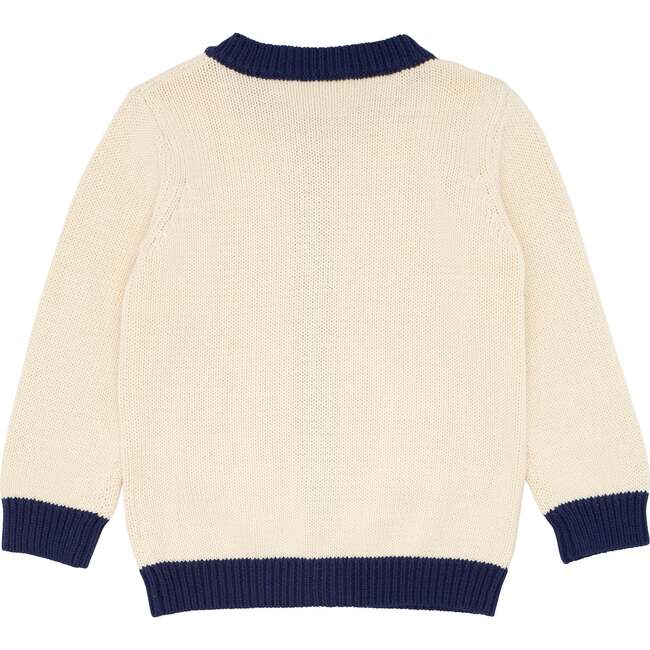 Knit Cardigan, Cream With Navy Trim - Cardigans - 5