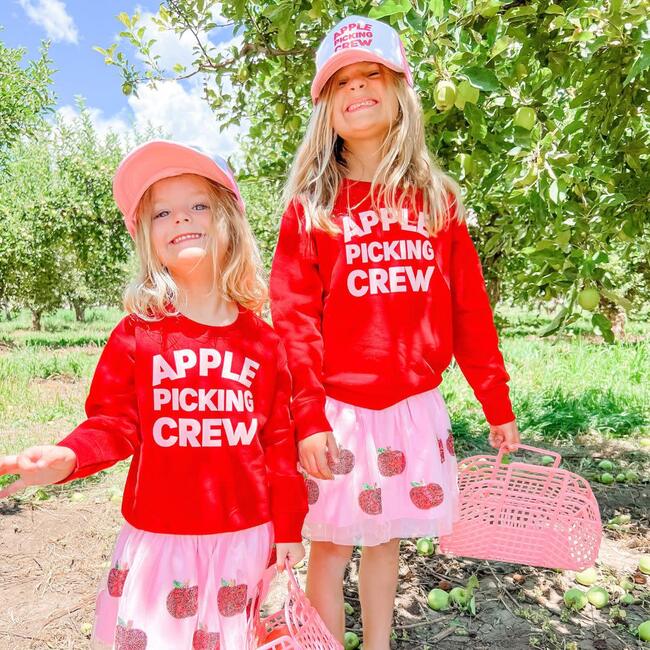 Apple Picking Crew Long Sleeve Sweatshirt, Red - Sweatshirts - 2