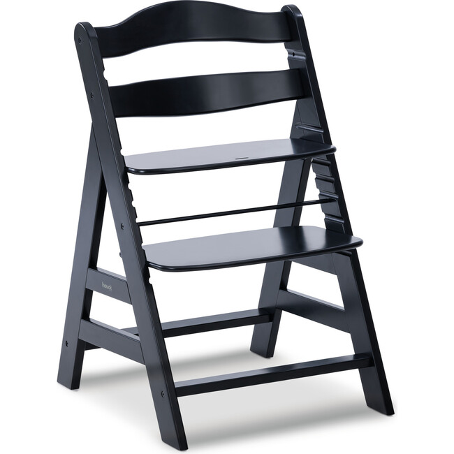 Alpha+ Grow Along Adjustable Beechwood Wooden High Chair Seat + 5-Point Harness & Bumper Bar, Black
