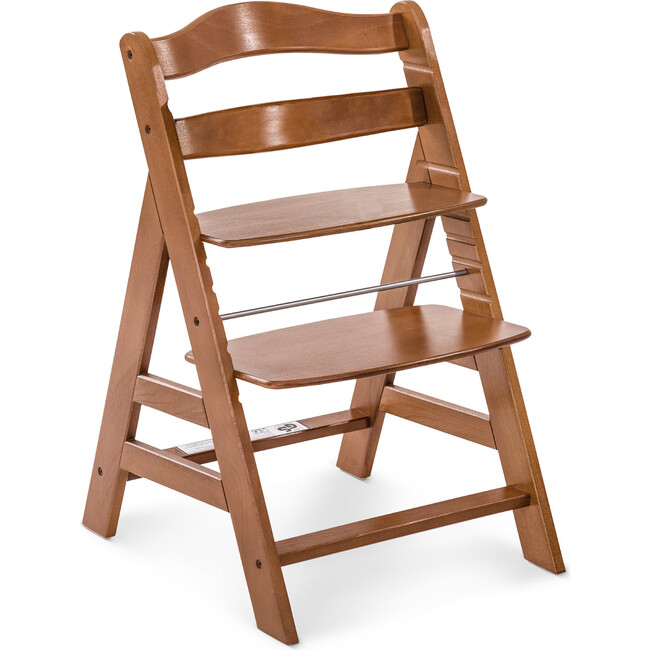 Alpha+ Grow Along Adjustable Beechwood Wooden High Chair Seat + 5-Point Harness & Bumper Bar, Natural Walnut Finish