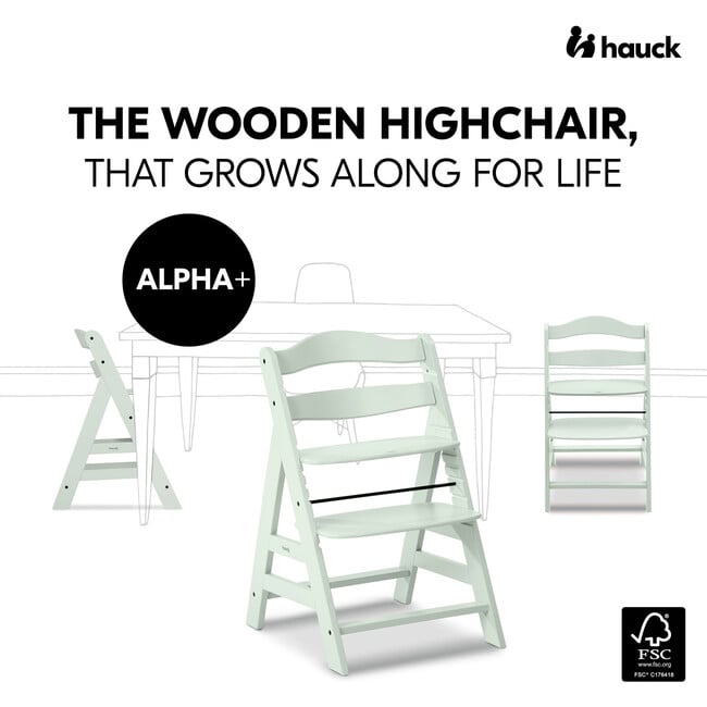 Alpha+ Grow Along Adjustable Beechwood Wooden High Chair Seat + 5-Point Harness & Bumper Bar, Mint - Highchairs - 2