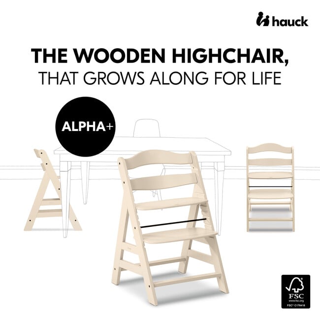 Alpha+ Grow Along Adjustable Beechwood Wooden High Chair Seat + 5-Point Harness & Bumper Bar, Vanilla - Highchairs - 2