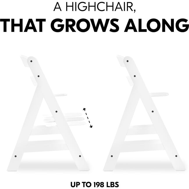 Alpha+ Grow Along Adjustable Beechwood Wooden High Chair Seat + 5-Point Harness & Bumper Bar, White - Highchairs - 3