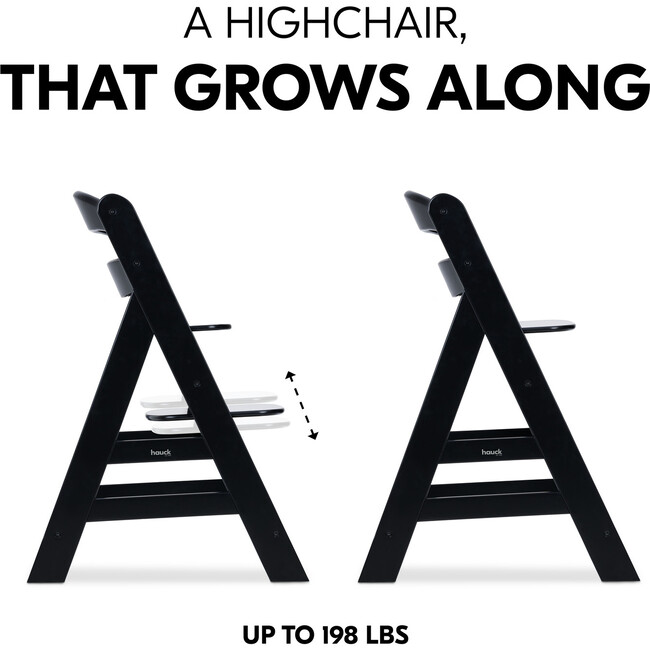 Alpha+ Grow Along Adjustable Beechwood Wooden High Chair Seat + 5-Point Harness & Bumper Bar, Black - Highchairs - 4