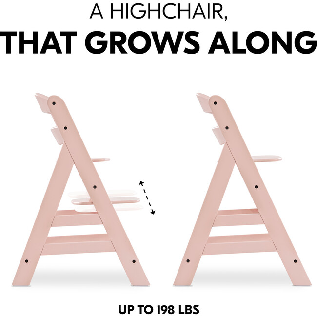 Alpha+ Grow Along Adjustable Beechwood Wooden High Chair Seat + 5-Point Harness & Bumper Bar, Rose - Highchairs - 6