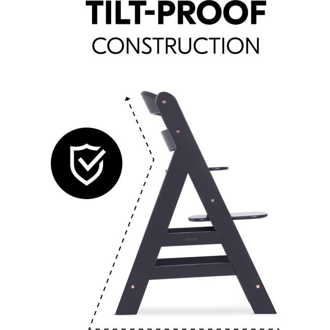 Alpha+ Grow Along Adjustable Beechwood Wooden High Chair Seat + 5-Point Harness & Bumper Bar, Dark Grey - Highchairs - 6