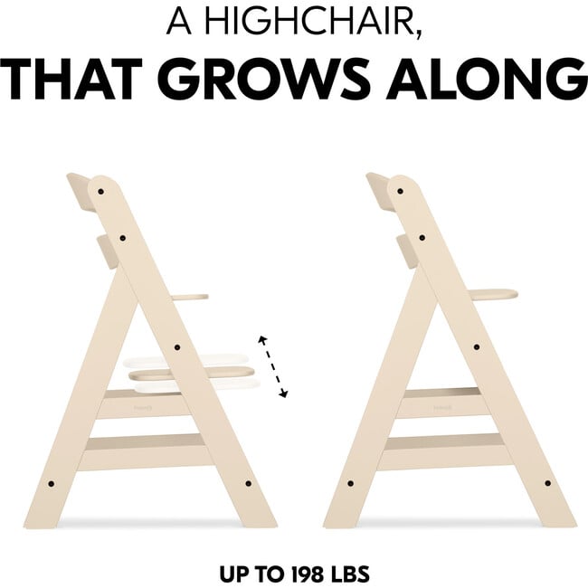 Alpha+ Grow Along Adjustable Beechwood Wooden High Chair Seat + 5-Point Harness & Bumper Bar, Vanilla - Highchairs - 9