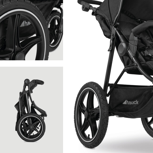 Runner 2-Compact Foldable Tricycle Jogger Buggy Stroller Pushchair With Height-Adjustable Handle, Black - Single Strollers - 7