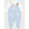 Teddy Applique Overall Babysuit, Blue - Bodysuits - 1 - thumbnail