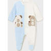 Teddy Graphic Colorblock Babysuit, Blue - Bodysuits - 1 - thumbnail