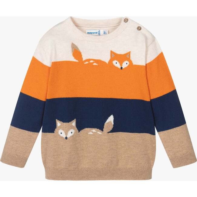 Striped Fox Graphic Sweater, Multi