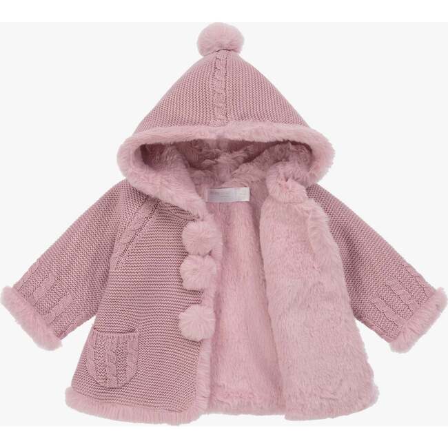 Pom Hooded Knit Jacket, Mauve - Jackets - 2