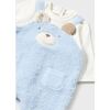 Teddy Applique Overall Babysuit, Blue - Bodysuits - 3