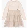 Daisy Overlay Tulle Dress, Beige - Dresses - 1 - thumbnail